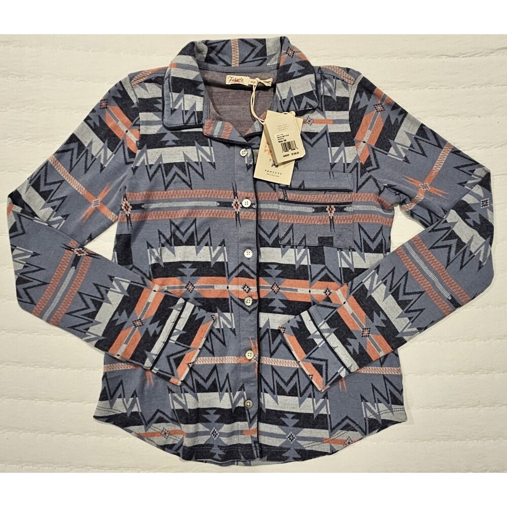 Faherty Womens Top Doug Good Feather Long Sleeve Pajama Top in Sunset Star Sz XS